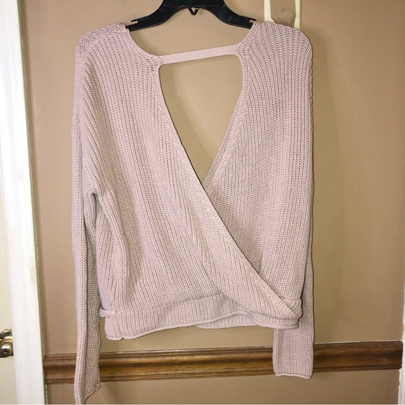 Moon & Madison Surplice Faux Wrap Sweater Tan Blush Medium - Picture 2 of 4